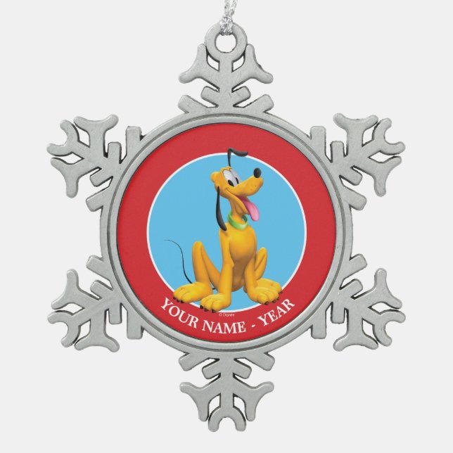 Pluto | Pluto Sitting Add Your Name Snowflake Pewter Christmas Ornament (Front)