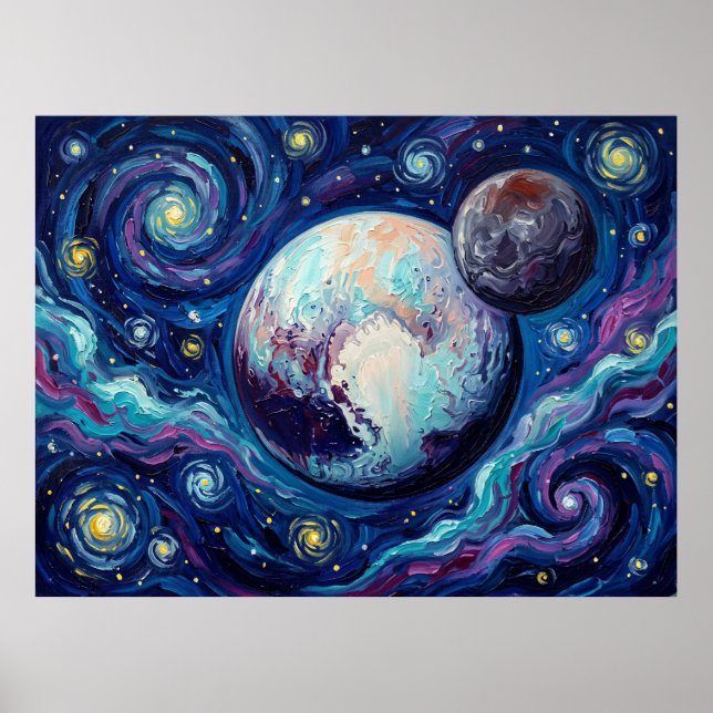Pluto Starry Night Cosmic Landscape Poster (Front)