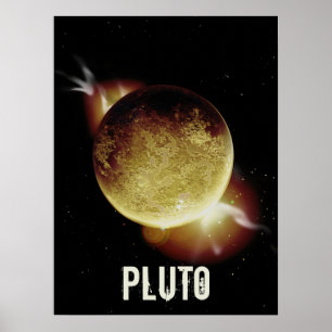 Pluto yellow planet 3d universe space illustration poster