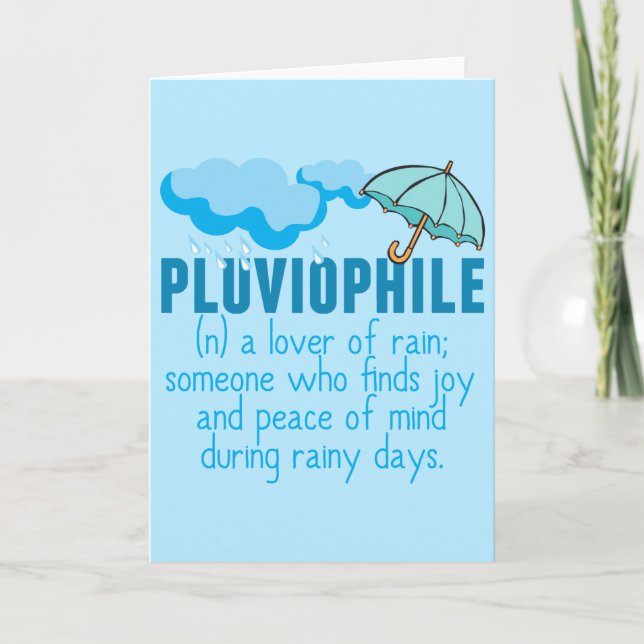 Pluviophile Rain Lover Pretty Blue Umbrella Card (Front)