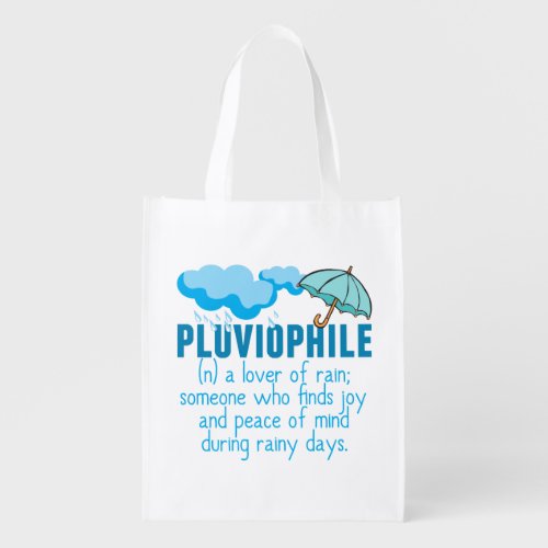 Pluviophile Rain Lover Pretty Blue Umbrella Grocery Bag