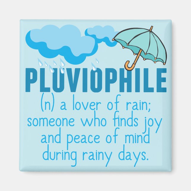 Pluviophile Rain Lover Pretty Blue Umbrella Magnet (Front)