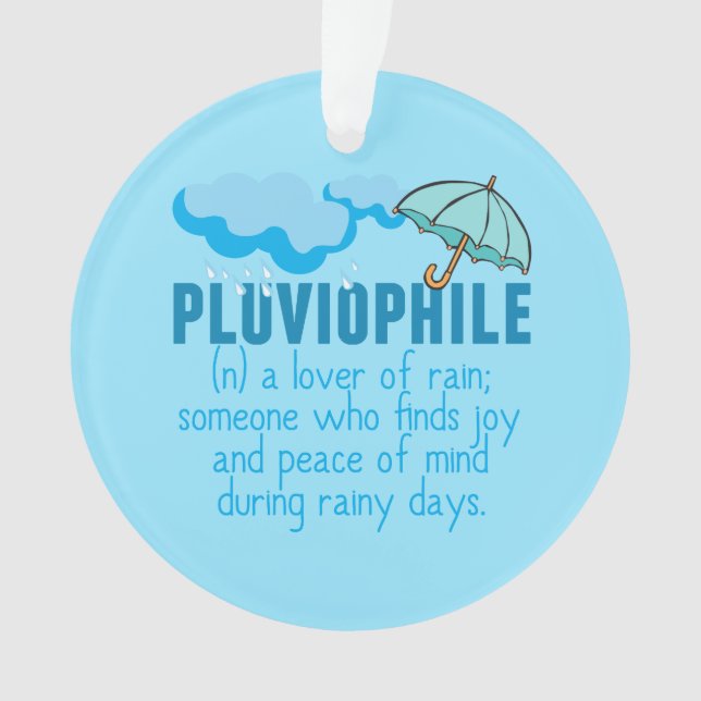 Pluviophile Rain Lover Pretty Blue Umbrella Ornament (Front)