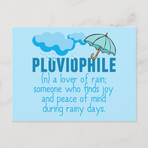 Pluviophile Rain Lover Pretty Blue Umbrella Postcard