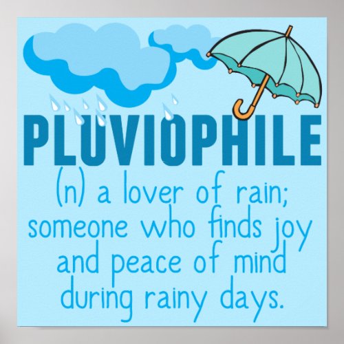 Pluviophile Rain Lover Pretty Blue Umbrella Poster