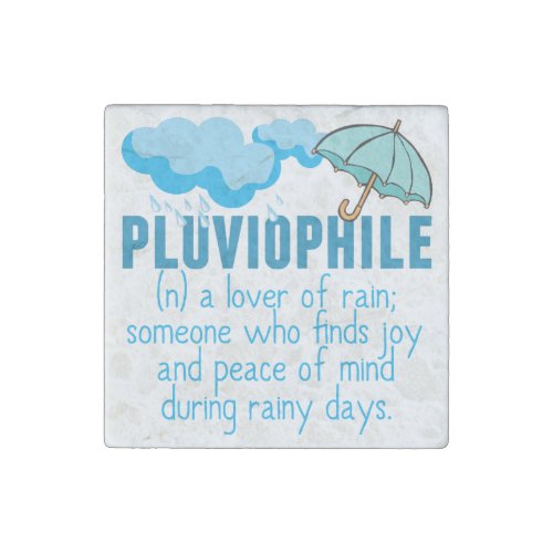 Pluviophile Rain Lover Pretty Blue Umbrella Stone Magnet