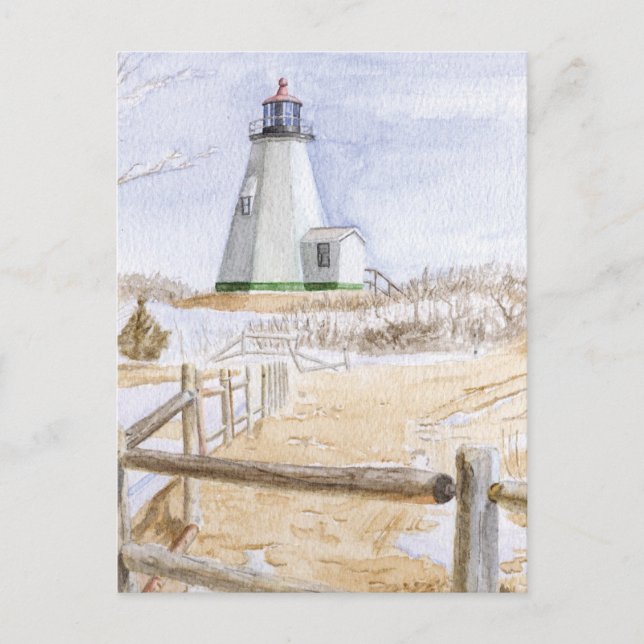 Plymought Lighthouse Watercolor Postcard (Front)