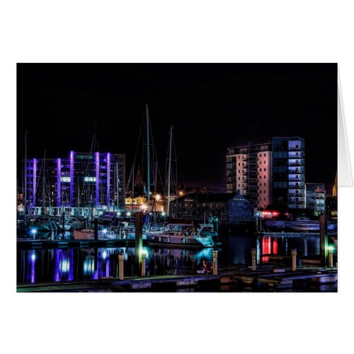 Plymouth Barbican by Night - blank notelet