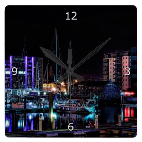Plymouth Barbican by Night Square Wall Clock