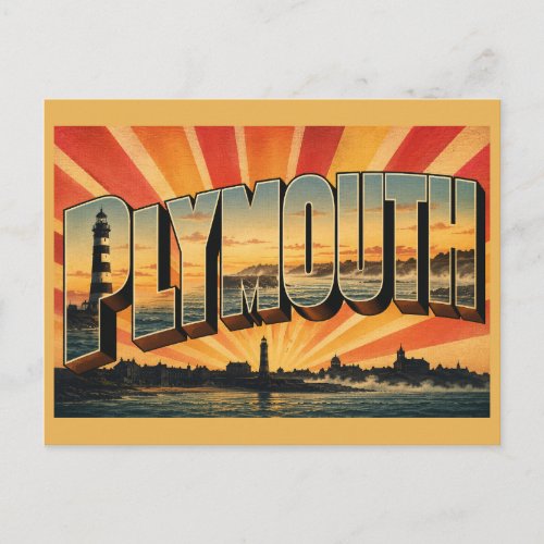 Plymouth England Harbor Lighthouse Coastal Vintage Postcard