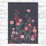 Plymouth Flowers Dark Boho Floral Poster<br><div class="desc">Modern Bohemian botancial art.
Pretty boho loose pink floral painting on a dark gray background.
Inspired by wild flowers growing in Plymouth.  Original art by Nic Squirrell.</div>