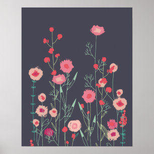 Plymouth Flowers Dark Boho Floral Poster