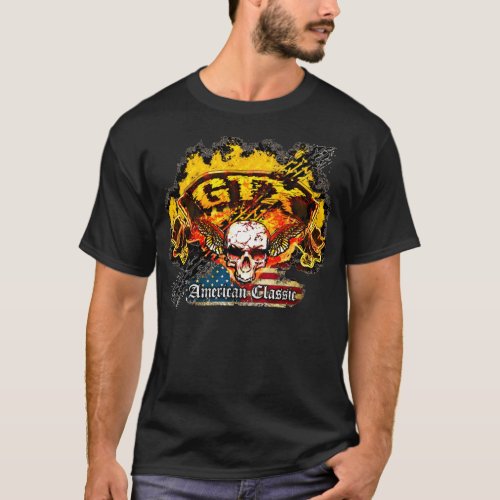 Plymouth GTX - Burnout Banner Skull -n- Flag T-Shirt