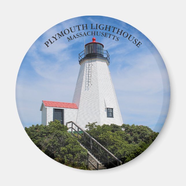 Plymouth Lighthouse, Massachusetts Round Magnet (Front)