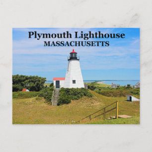 Plymouth Lighthouse, "The Gurnet", MA Postcard