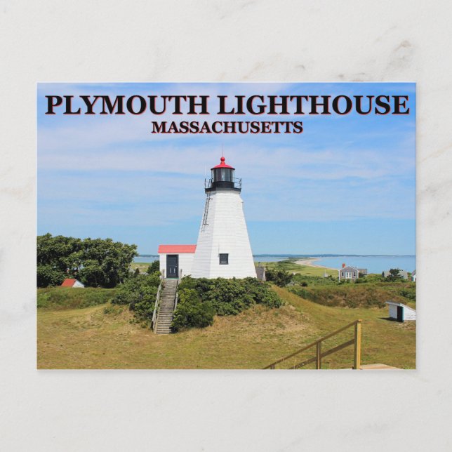 Plymouth Lighthouse, "The Gurnet", MA Postcard (Front)