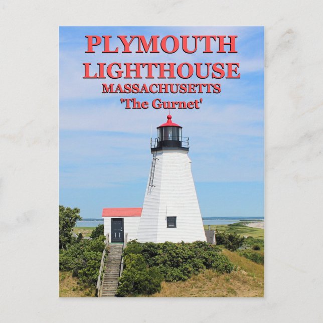 Plymouth Lighthouse, "The Gurnet", MA Postcard (Front)