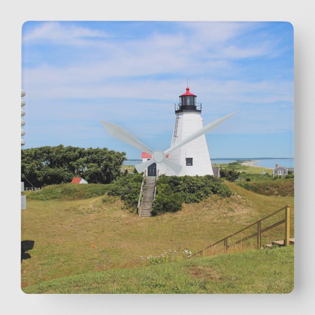 Plymouth Lighthouse, "the Gurnet" Massachusetts Square Wall Clock (Front)