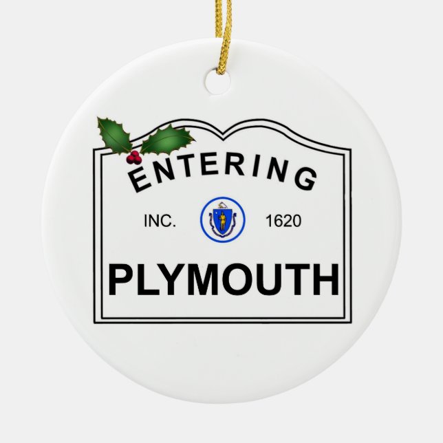 Plymouth MA Ceramic Ornament (Front)