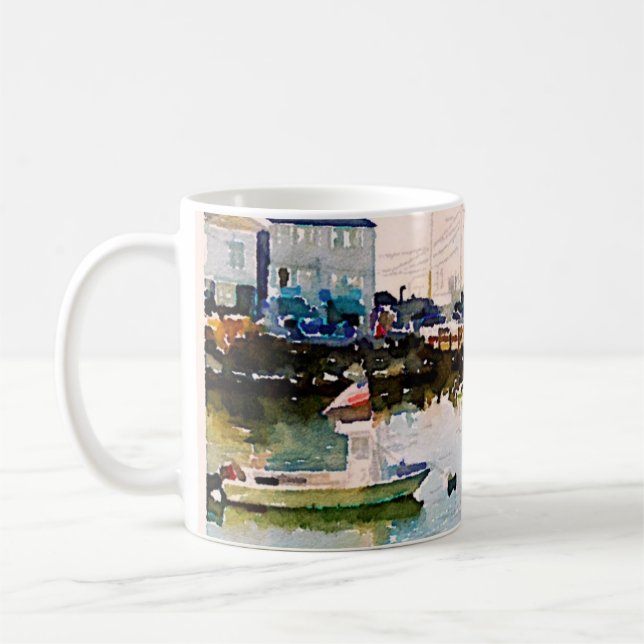 Plymouth, MA Waterfront Landscape Watercolor Mug (Left)
