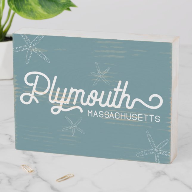 Plymouth Massachusetts Coastal Wood Box Sign (In Situ Horizontal)