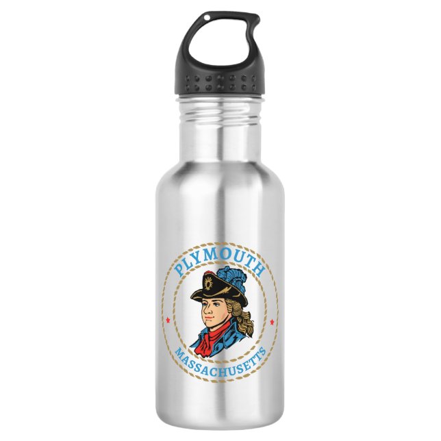 Plymouth Massachusetts Colonial Stainless Steel Water Bottle (Front)