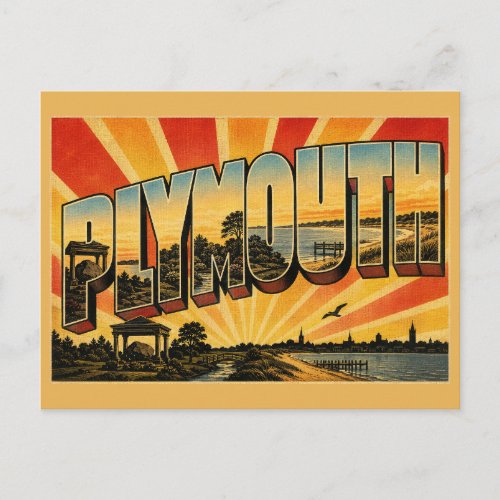 Plymouth Massachusetts Harbor Garden Shoreline Art Postcard