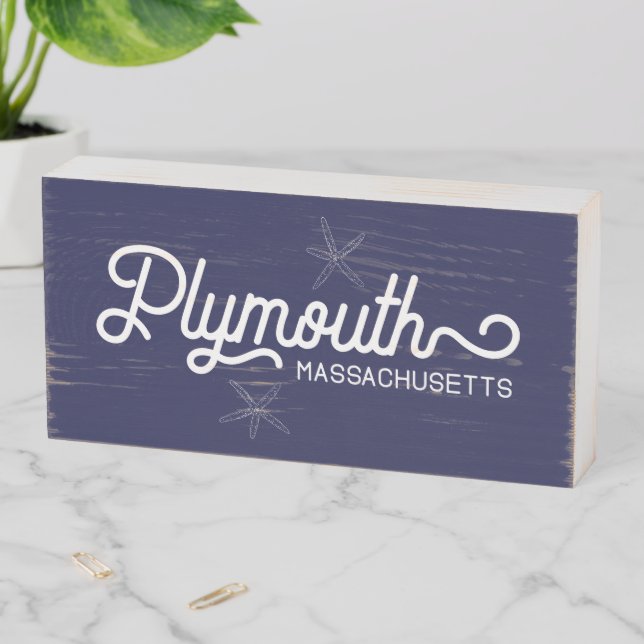 Plymouth Massachusetts Nautical Wood Box Sign (In Situ Horizontal)