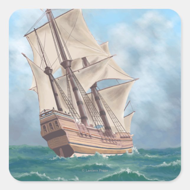 Plymouth, MassachusettsView of the Mayflower Square Sticker (Front)