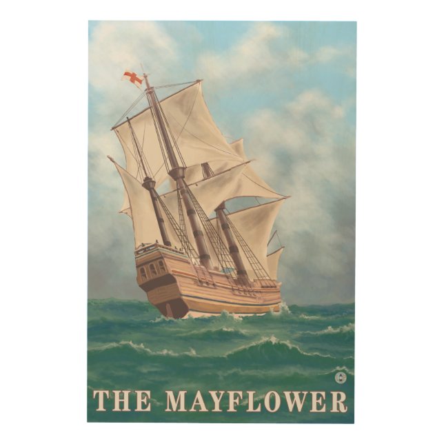 Plymouth, MassachusettsView of the Mayflower Wood Wall Art (Front)