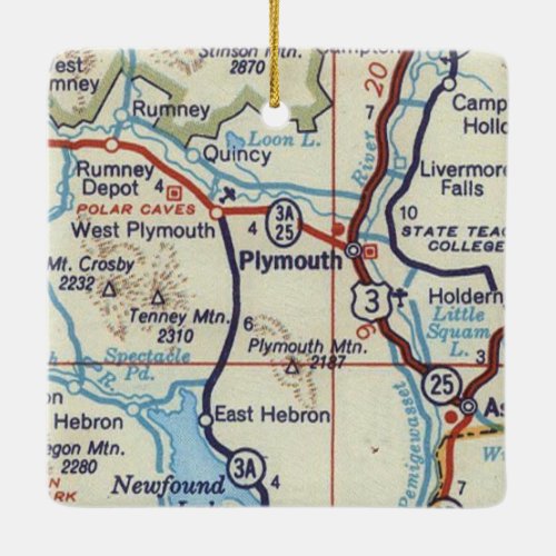 Plymouth NH Vintage Map Ceramic Ornament