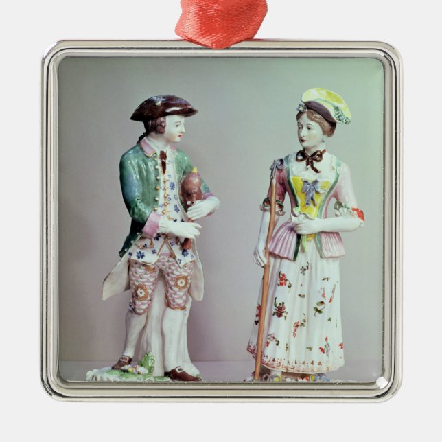 Plymouth porcelain shepherd and shepherdess metal ornament (Front)