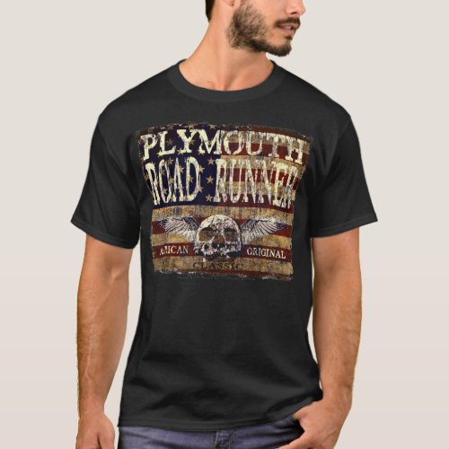 Plymouth Road Runner Against Eroded Flag - Skull T-Shirt