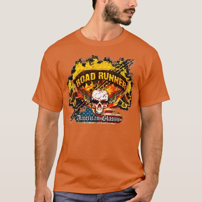Plymouth Road Runner - Burnout Banner Skull Flag T-Shirt (Front)