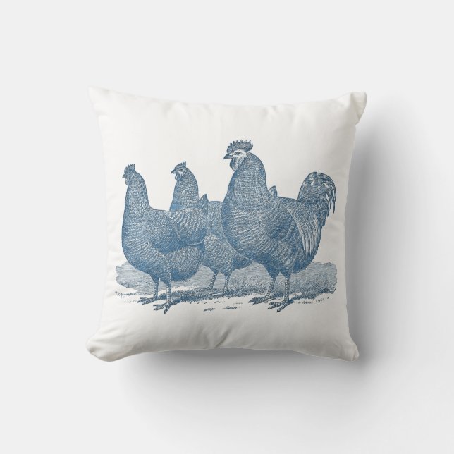 Plymouth Rock Chickens Antique Blue Rooster Hens Throw Pillow (Front)
