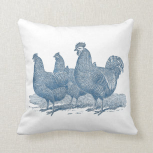 Plymouth Rock Chickens Antique Blue Rooster Hens Throw Pillow