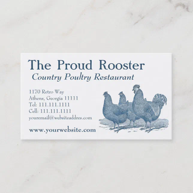 Plymouth Rock Chickens, Blue Rooster, Hens Business Card | Zazzle