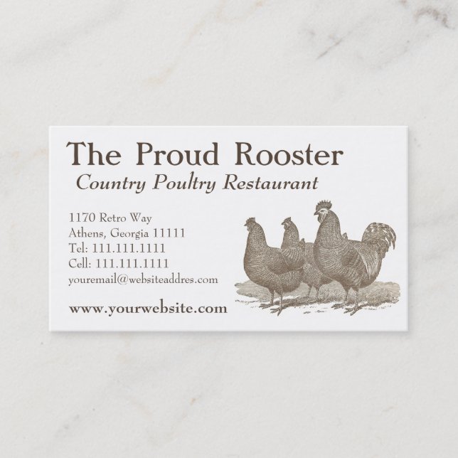 Plymouth Rock Chickens, Rooster Business Card (Front)