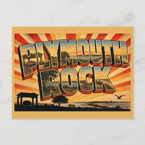 Plymouth Rock Massachusetts Harbor Beach Art Postcard