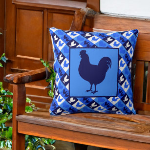 Plymouth Rock Rooster Plaid Country Farmhouse Throw Pillow