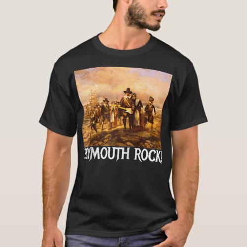 Plymouth Rock Thanksgiving Pilgrims Rocking Guitar T_Shirt