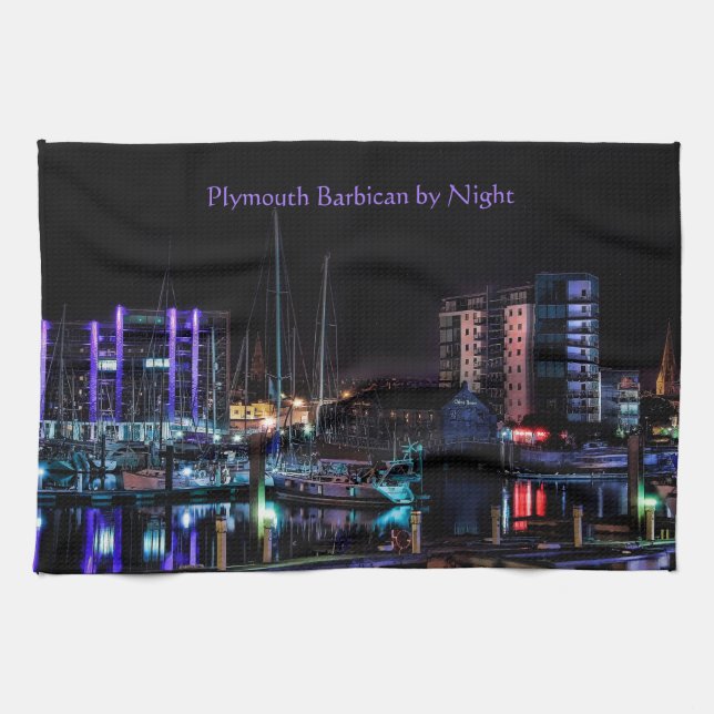 Plymouth Souvenir - The Barbican by Night Kitchen Towel (Horizontal)