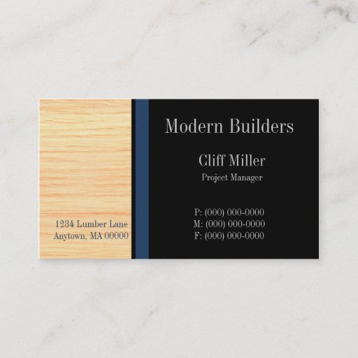 Customizable Plywood Construction Business Card, Marine Blue