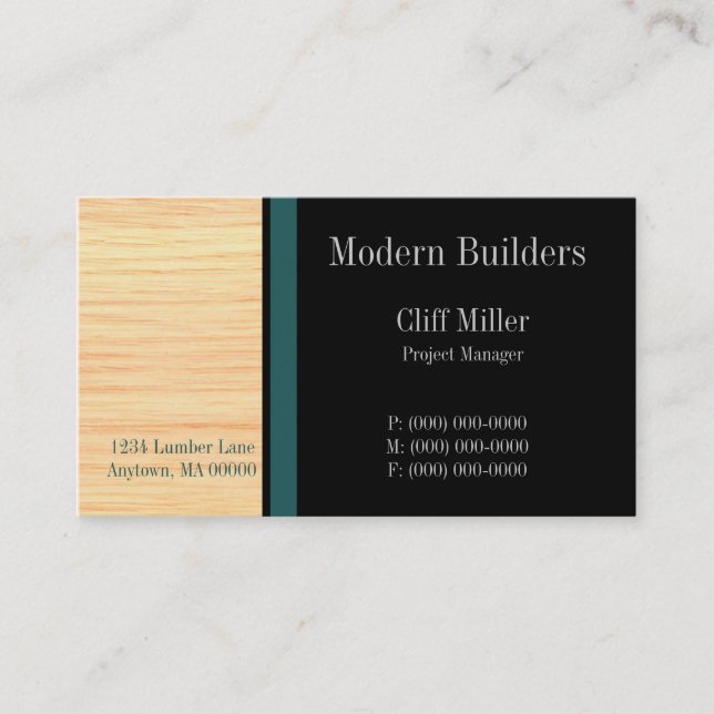 Plywood Construction Business Card, Teal Business Card (Front)