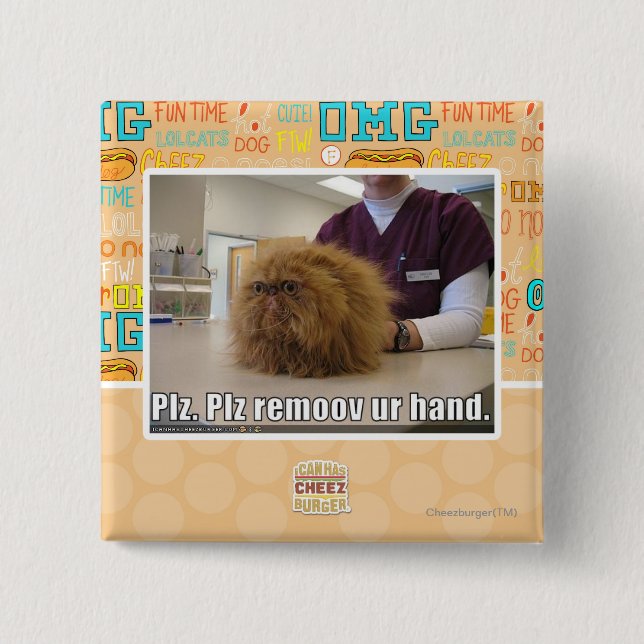 Plz remoov ur hand pinback button (Front)