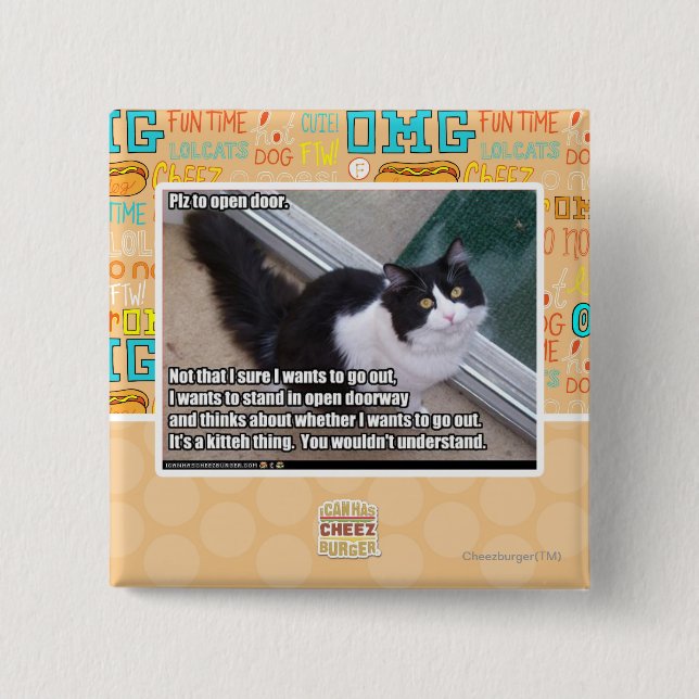 Plz to open door pinback button (Front)