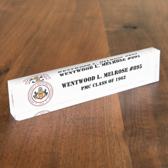 PMC DESK NAMEPLATE w/Classic PMC Seal (BLK TEXT) (Side)