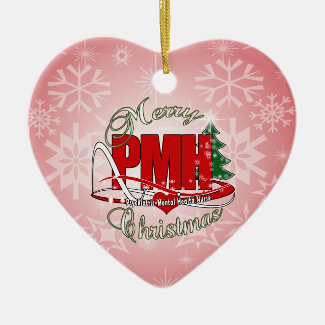 PMH Psychiatric-Mental Health Nurse CHRISTMAS Ceramic Ornament (Front)