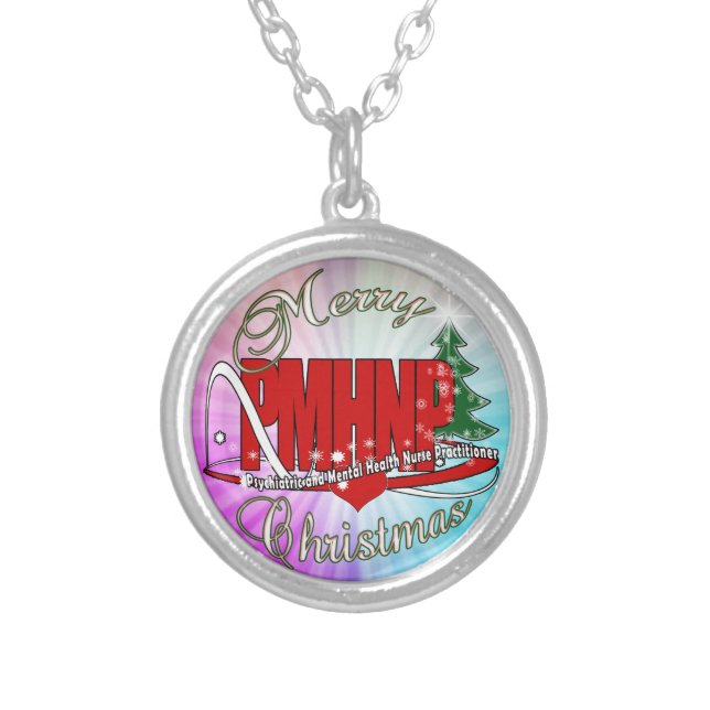 PMHNP CHRISTMAS Psychiatric  Mental Health Nurse Silver Plated Necklace (Front)