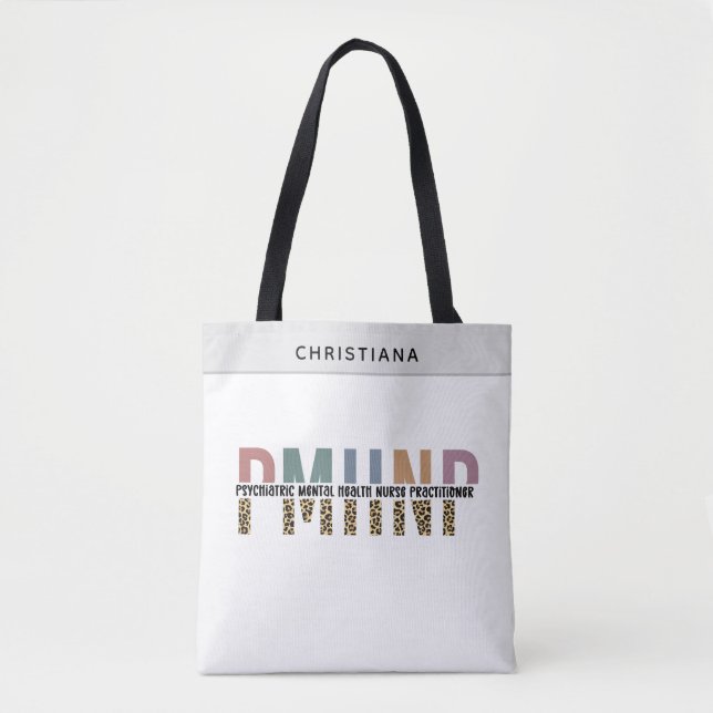 PMHNP Leopard Print Psychiatric Mental Health NP Tote Bag (Front)
